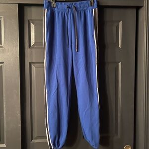 Blue Track Pants with White Stripes